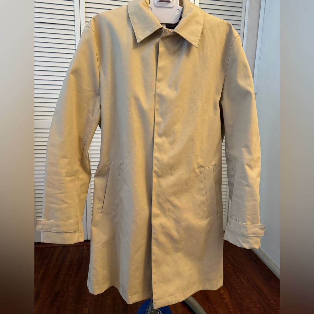 Zara Men’s single-breasted waterproof trench coat: tan